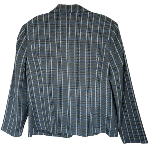 Plaid Blazer Vintage Herringbone Houndstooth Tweed Gray Blue Black Women Size 14