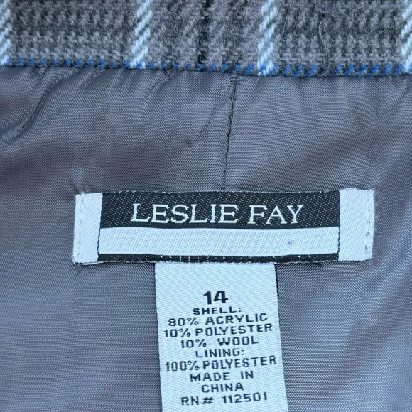 Plaid Blazer Vintage Herringbone Houndstooth Tweed Gray Blue Black Women Size 14