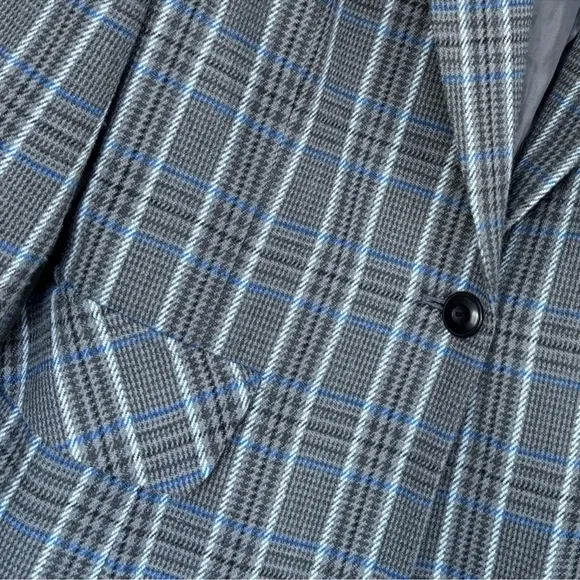 Plaid Blazer Vintage Herringbone Houndstooth Tweed Gray Blue Black Women Size 14