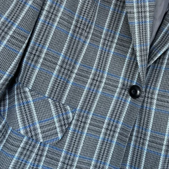 Plaid Blazer Vintage Herringbone Houndstooth Tweed Gray Blue Black Women Size 14
