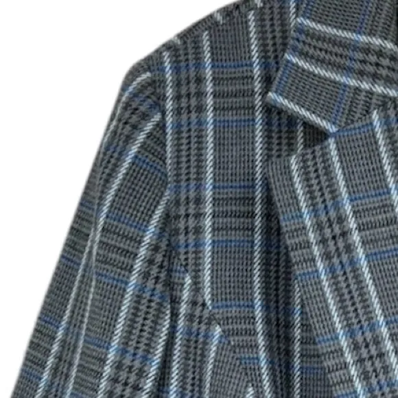 Plaid Blazer Vintage Herringbone Houndstooth Tweed Gray Blue Black Women Size 14