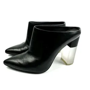 Pour La Victoire 6 Capri Clog Mules Black Leather Clear Heel Pointed Toe Womens