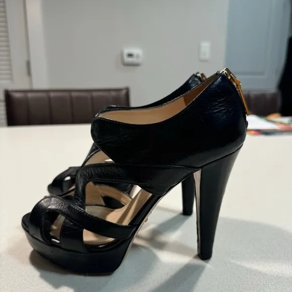 Prada Black Strappy Heels with Glossy Finish