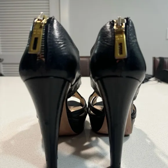 Prada Black Strappy Heels with Glossy Finish