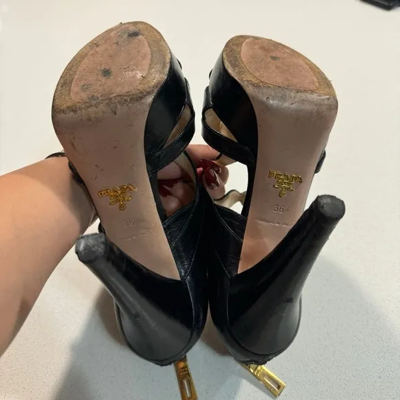 Prada Black Strappy Heels with Glossy Finish
