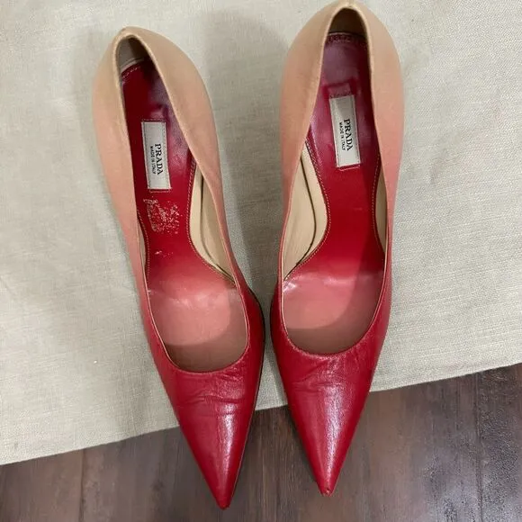 PRADA Capretto Pumps Pink Ombre Leather Pointed Heels Stiletto