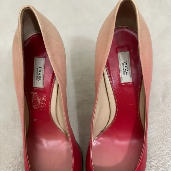 PRADA Capretto Pumps Pink Ombre Leather Pointed Heels Stiletto