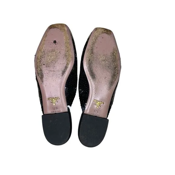 Prada Mules US 6.5 Sequin Ombre Multicolor Glam Designer Round Toe Slip On Bling