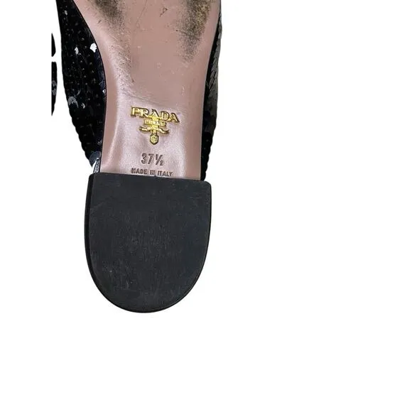 Prada Mules US 6.5 Sequin Ombre Multicolor Glam Designer Round Toe Slip On Bling