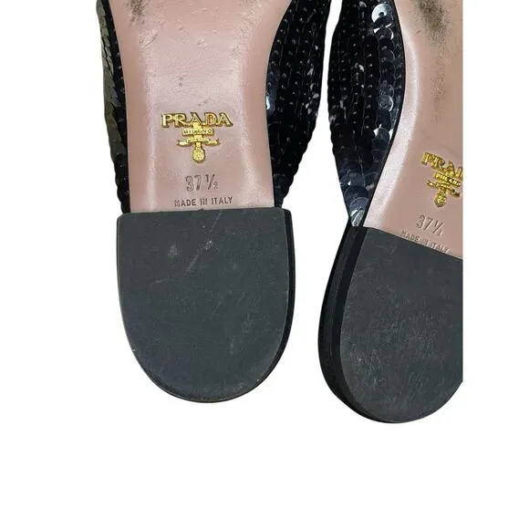 Prada Mules US 6.5 Sequin Ombre Multicolor Glam Designer Round Toe Slip On Bling