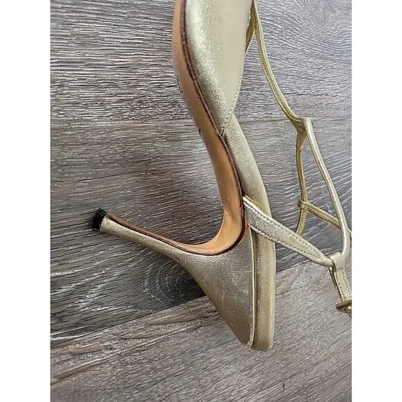 Prada Stiletto Heels Gold Leather Strappy Slingback Greek Goddess 39 EU / 9 US