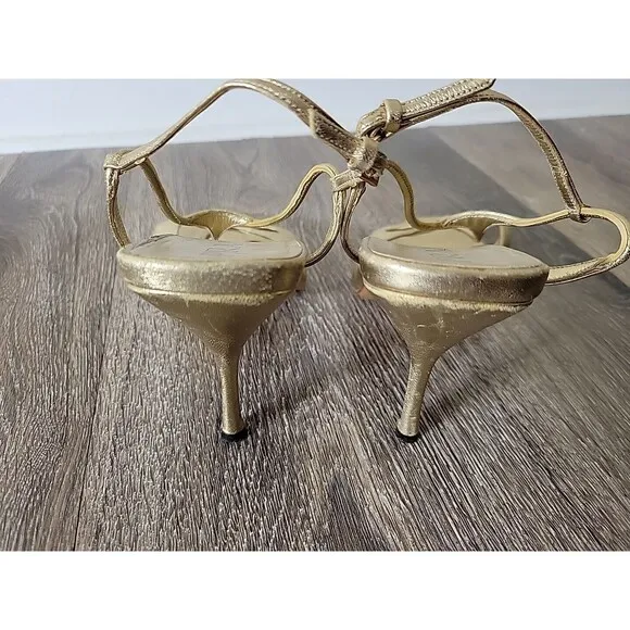 Prada Stiletto Heels Gold Leather Strappy Slingback Greek Goddess 39 EU / 9 US
