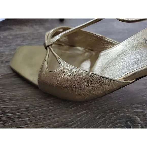 Prada Stiletto Heels Gold Leather Strappy Slingback Greek Goddess 39 EU / 9 US