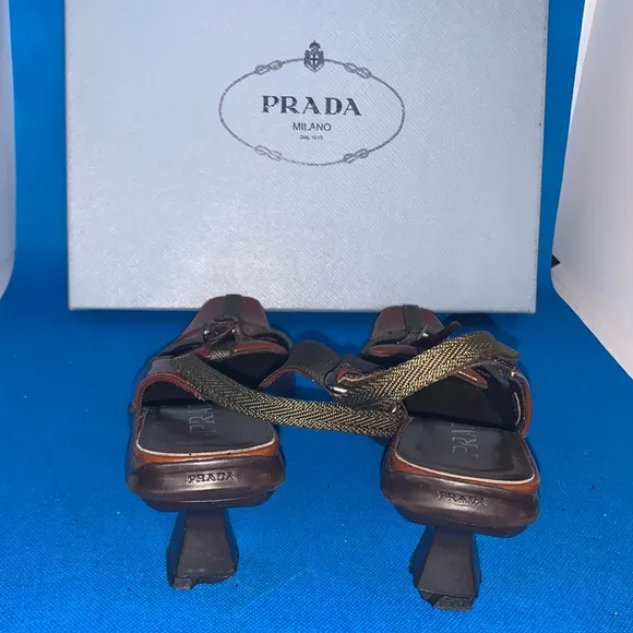 PRADA vintage square toe mules. Size IT 36 Super trendy sculptural heel
