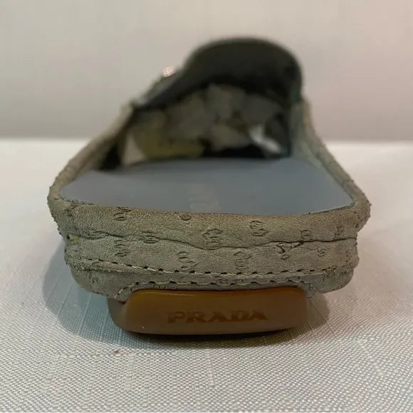 Prada Women's Animal Print Gray Suede Mules Slides Flats Size EU 38 US 8