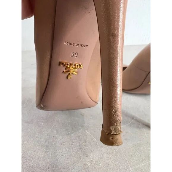 Prada Womens Nude Leather Pointed Toe High Heels Sz 39