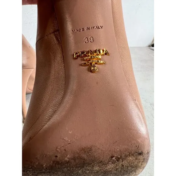 Prada Womens Nude Leather Pointed Toe High Heels Sz 39