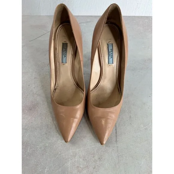 Prada Womens Nude Leather Pointed Toe High Heels Sz 39