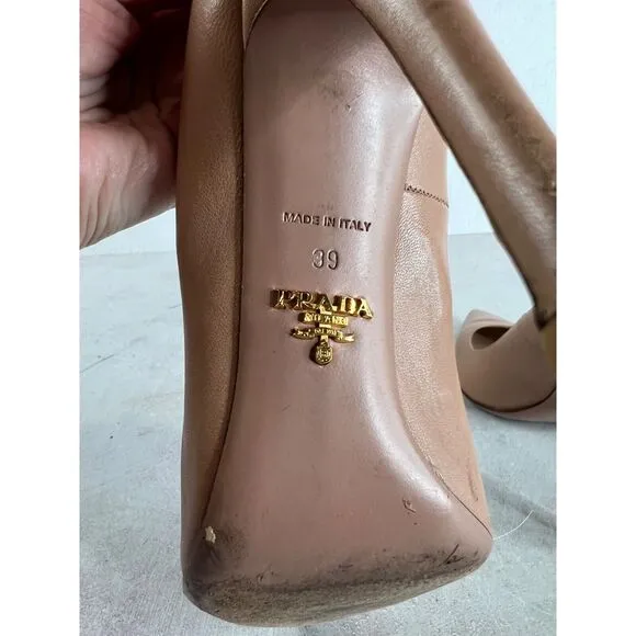 Prada Womens Nude Leather Pointed Toe High Heels Sz 39
