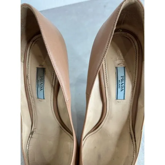 Prada Womens Nude Leather Pointed Toe High Heels Sz 39