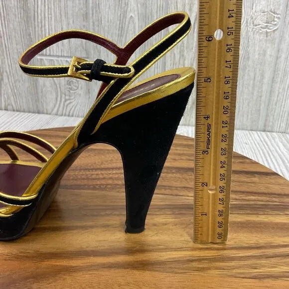 Prada Women's Size 40.5 US 10.5 Red Metallic Gold Strappy Pump Heels Leather