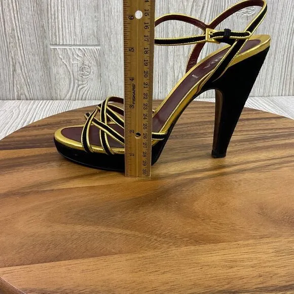 Prada Women's Size 40.5 US 10.5 Red Metallic Gold Strappy Pump Heels Leather
