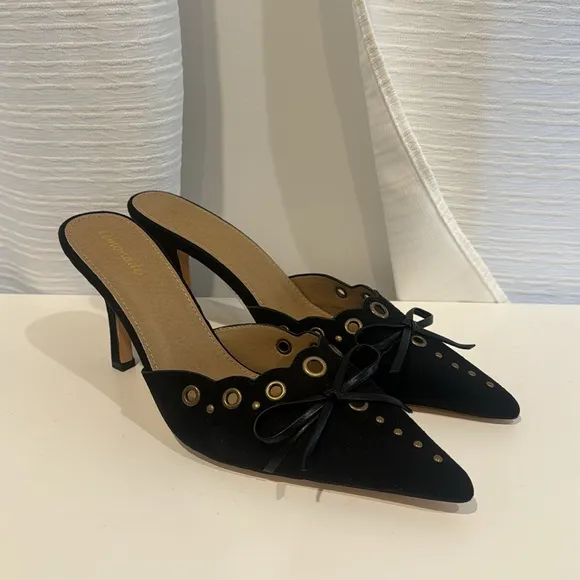 Princess Polly Black Suede Pointed Toe Heels *NWT* NEVER WORN