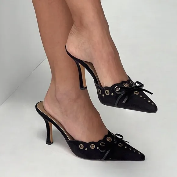 Princess Polly Black Suede Pointed Toe Heels *NWT* NEVER WORN