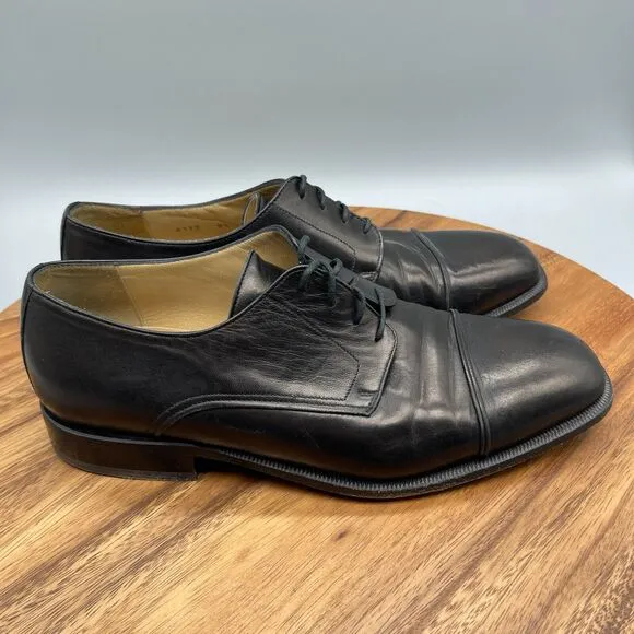 Principe Oxfords Mens Size 9.5 D Italy Black Calf Leather Classic Cap-Toe Italy