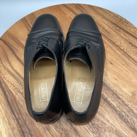 Principe Oxfords Mens Size 9.5 D Italy Black Calf Leather Classic Cap-Toe Italy