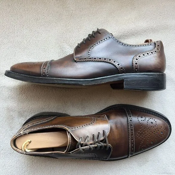 Pronto Uomo Firenze Brown Leather Cap Toe Oxford Lace Up Dress Shoe Men’s 8.5