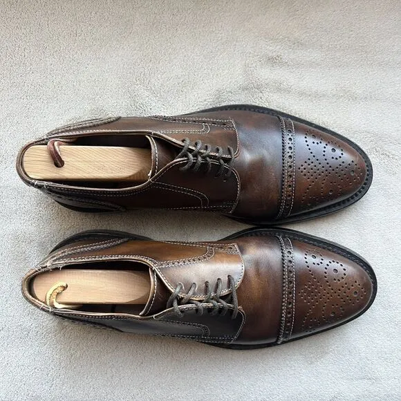 Pronto Uomo Firenze Brown Leather Cap Toe Oxford Lace Up Dress Shoe Men’s 8.5