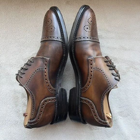 Pronto Uomo Firenze Brown Leather Cap Toe Oxford Lace Up Dress Shoe Men’s 8.5