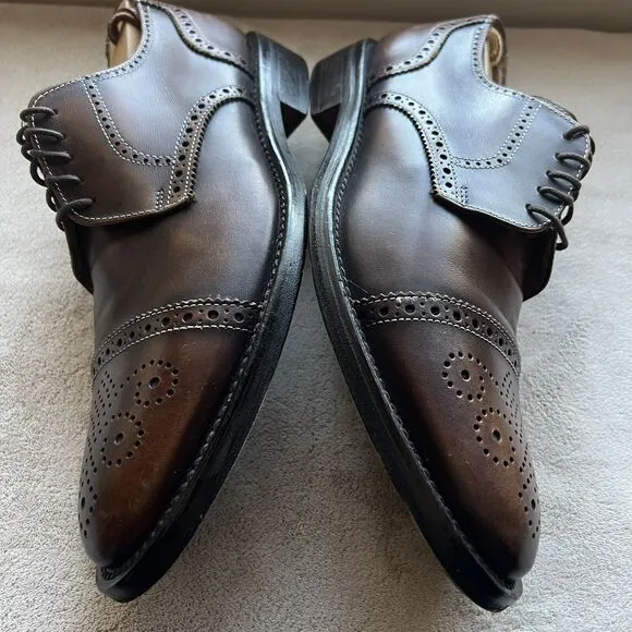 Pronto Uomo Firenze Brown Leather Cap Toe Oxford Lace Up Dress Shoe Men’s 8.5