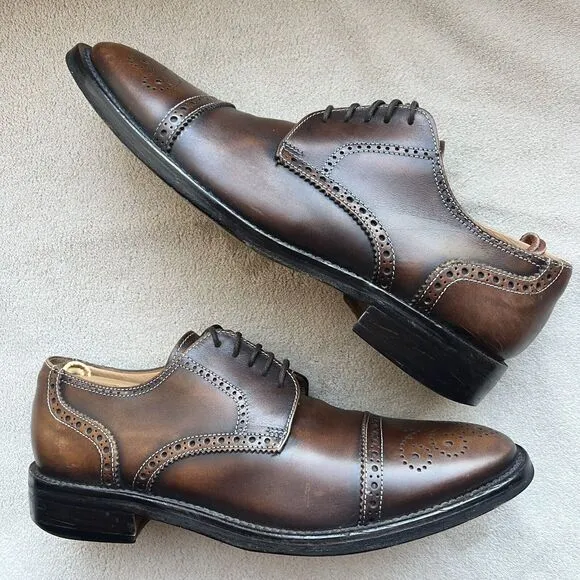 Pronto Uomo Firenze Brown Leather Cap Toe Oxford Lace Up Dress Shoe Men’s 8.5