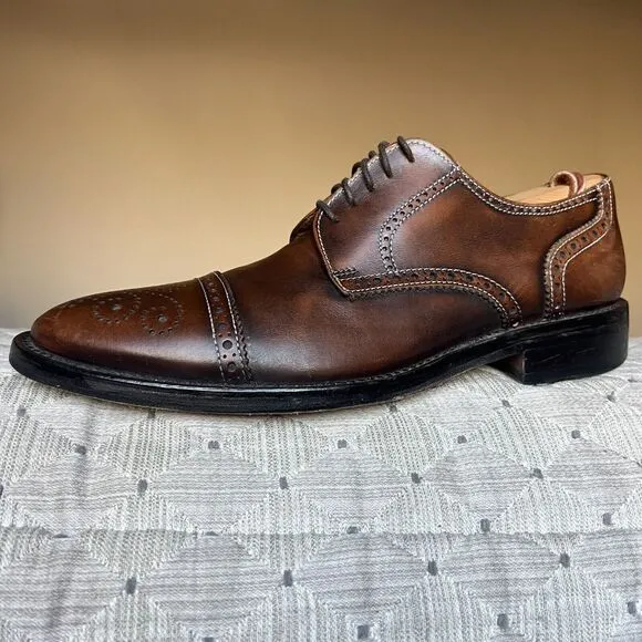 Pronto Uomo Firenze Brown Leather Cap Toe Oxford Lace Up Dress Shoe Men’s 8.5