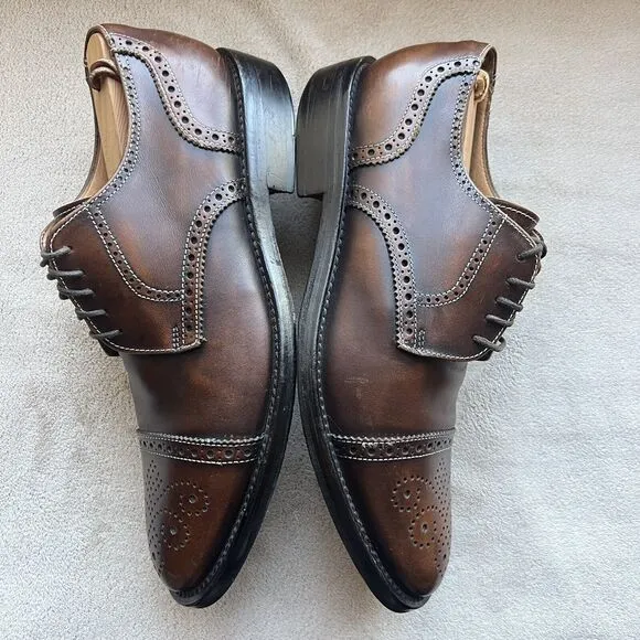 Pronto Uomo Firenze Brown Leather Cap Toe Oxford Lace Up Dress Shoe Men’s 8.5