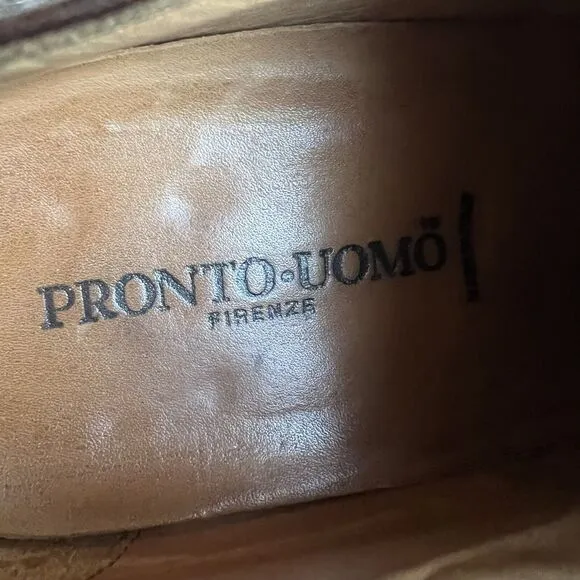 Pronto Uomo Firenze Brown Leather Cap Toe Oxford Lace Up Dress Shoe Men’s 8.5