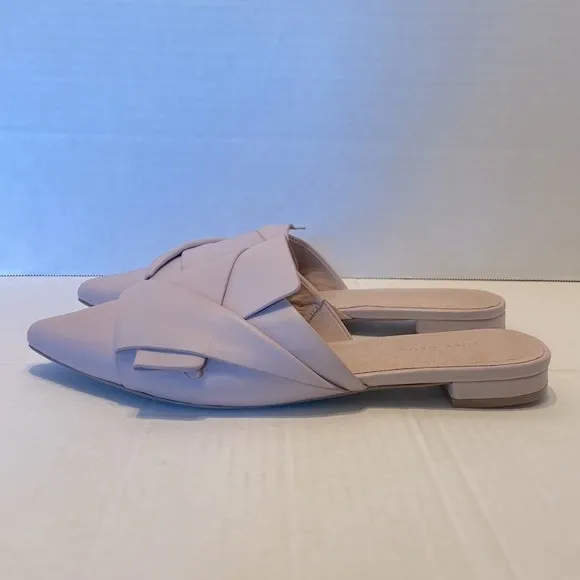 Pure Navy Pale Pink Pointed Knotted Leather Mules Size 7
