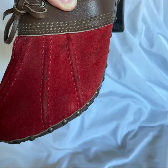 Purple Label Ralph Lauren Red Suede Mule Heels Leather Shearling Lined Winter