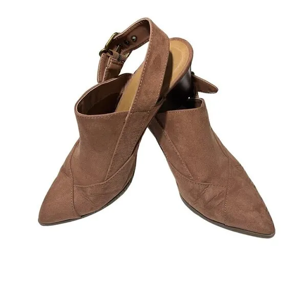 Qupid Nava Women's Slingback Pointed Toe Western Mules Brown Mocha Mauve Size 8