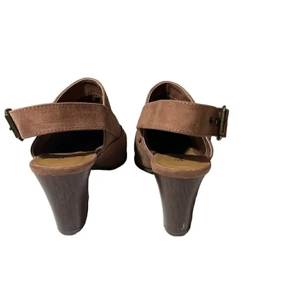 Qupid Nava Women's Slingback Pointed Toe Western Mules Brown Mocha Mauve Size 8