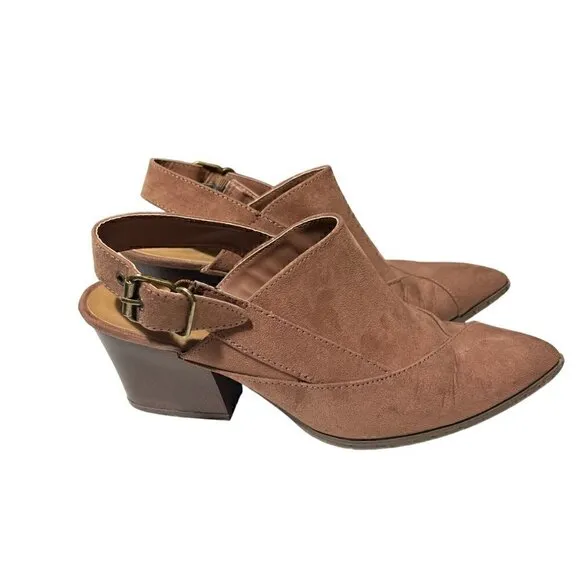 Qupid Nava Women's Slingback Pointed Toe Western Mules Brown Mocha Mauve Size 8