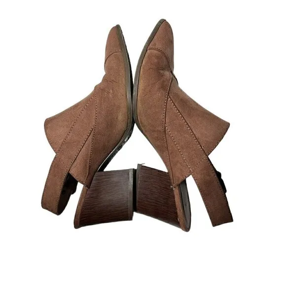 Qupid Nava Women's Slingback Pointed Toe Western Mules Brown Mocha Mauve Size 8