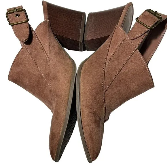 Qupid Nava Women's Slingback Pointed Toe Western Mules Brown Mocha Mauve Size 8