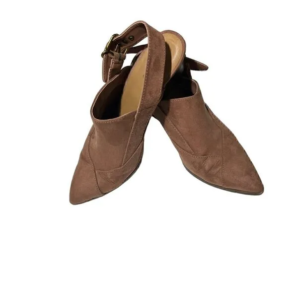 Qupid Nava Women's Slingback Pointed Toe Western Mules Brown Mocha Mauve Size 8