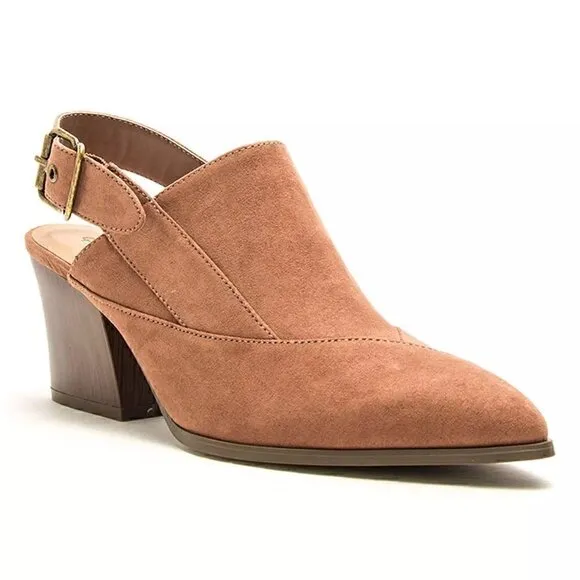 Qupid Nava Women's Slingback Pointed Toe Western Mules Brown Mocha Mauve Size 8