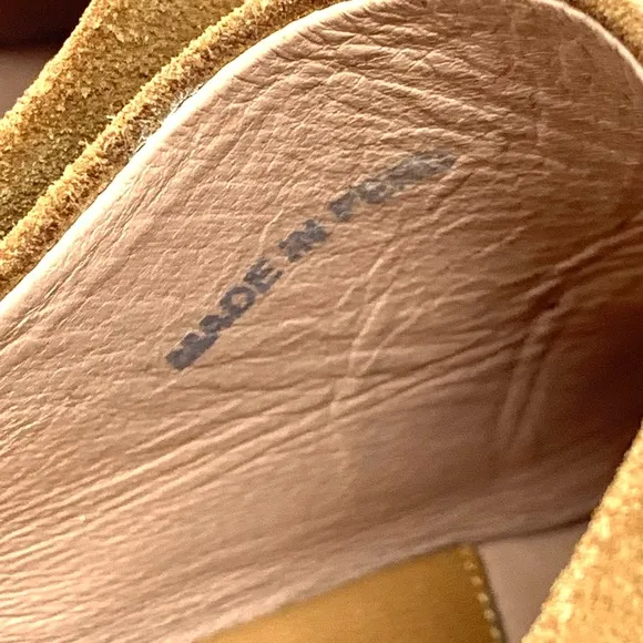 Rachel Comey Sucasa Slipper Suede Wood Wedge Mules 8.5 Bohemian Minimalist Retro