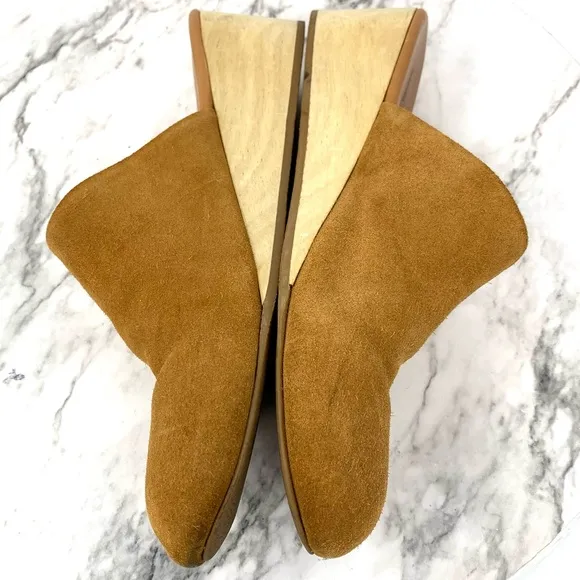 Rachel Comey Sucasa Slipper Suede Wood Wedge Mules 8.5 Bohemian Minimalist Retro