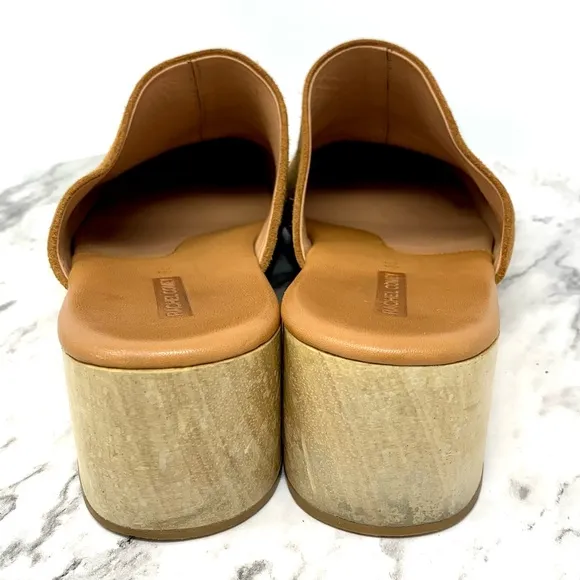 Rachel Comey Sucasa Slipper Suede Wood Wedge Mules 8.5 Bohemian Minimalist Retro